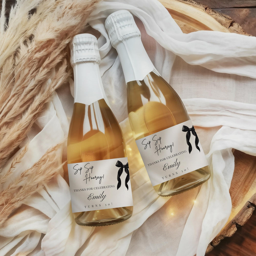 Black Bow Birthday Wine Bottle Label