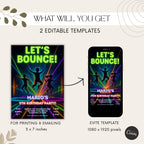 Neon Trampoline Park Kids Birthday Invitation