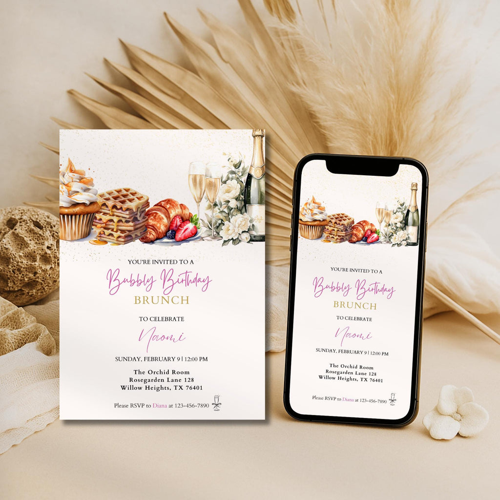 Elegant Champagne Brunch Birthday Invitation