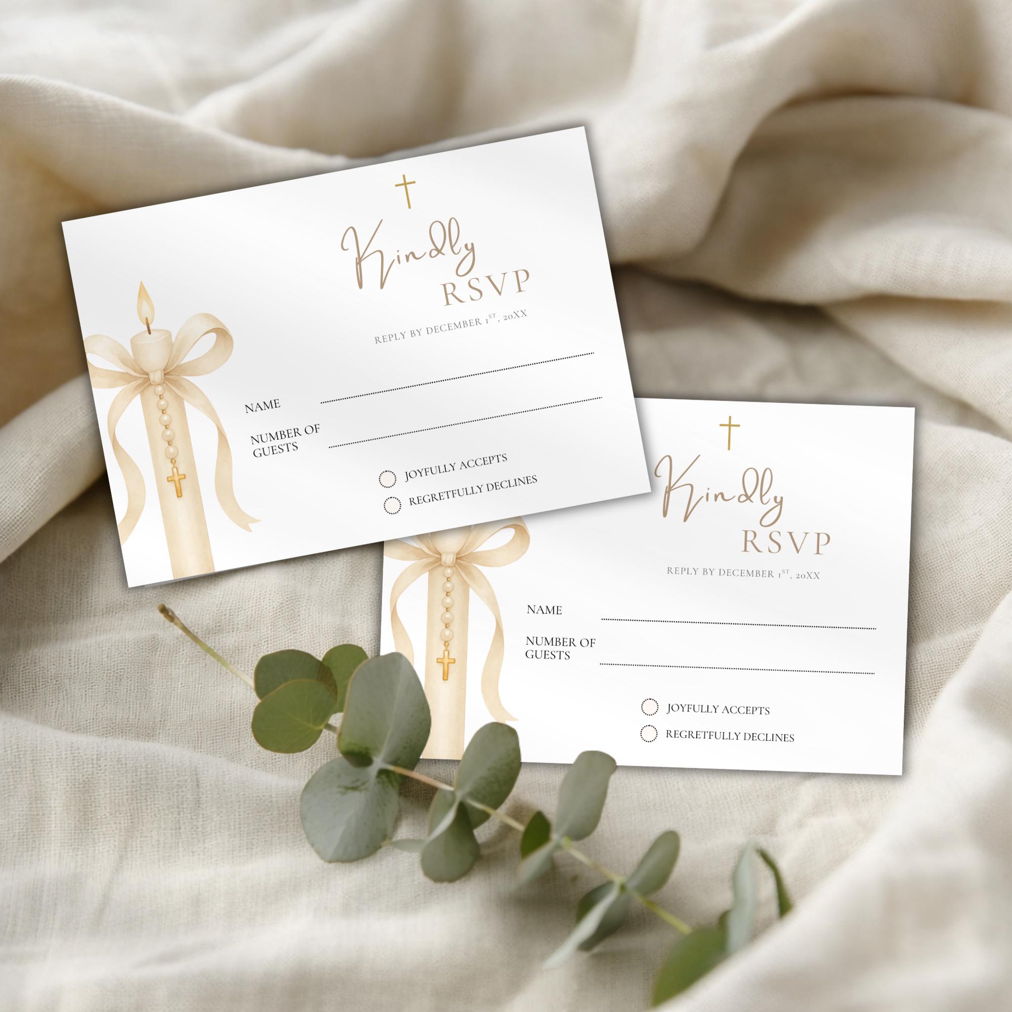 Gold Candle Baptism RSVP Card