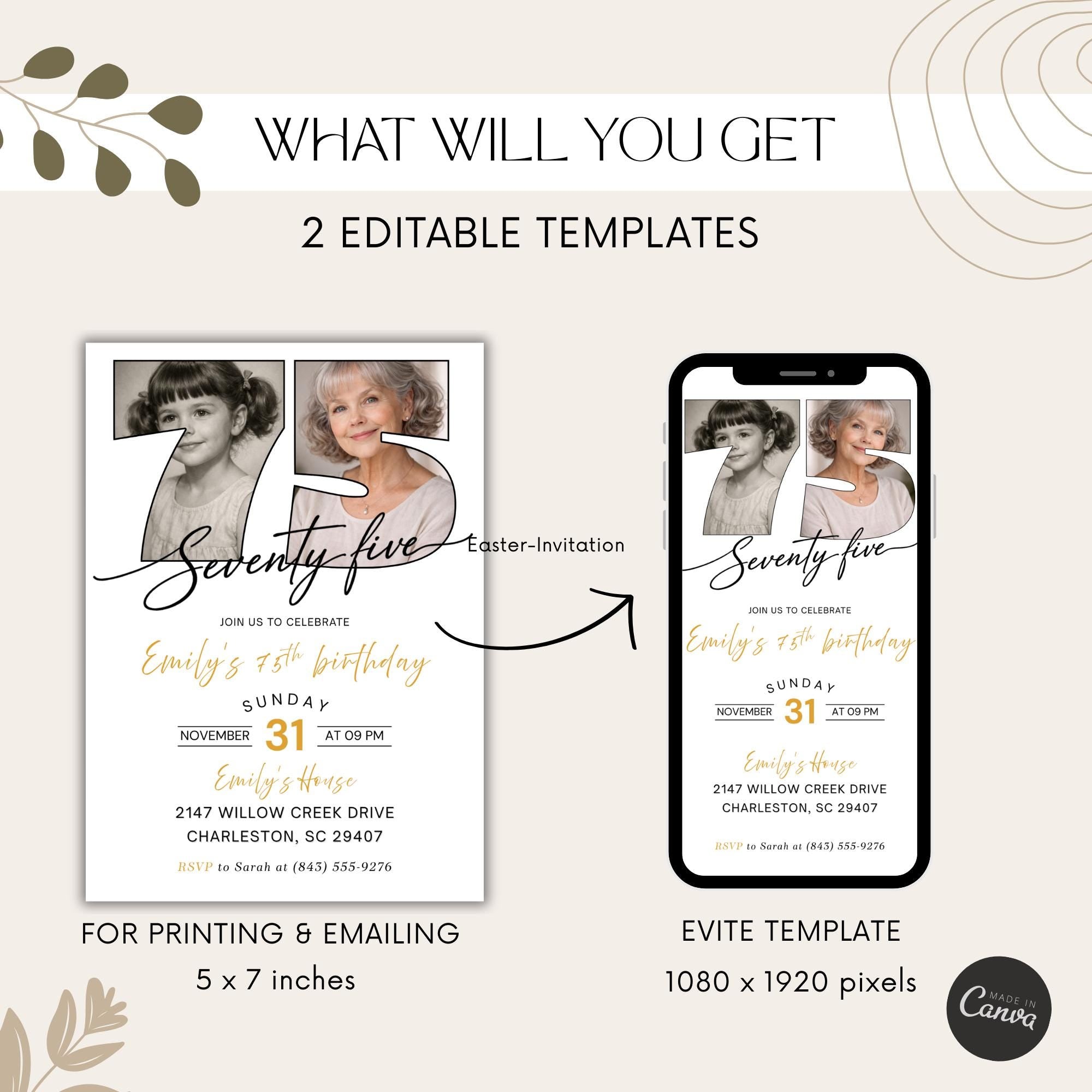Photo Timeline 75th Birthday Invitation