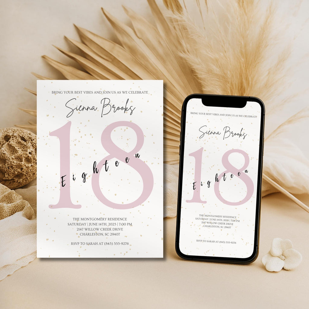 Blush Minimalist 18th Birthday Invitation