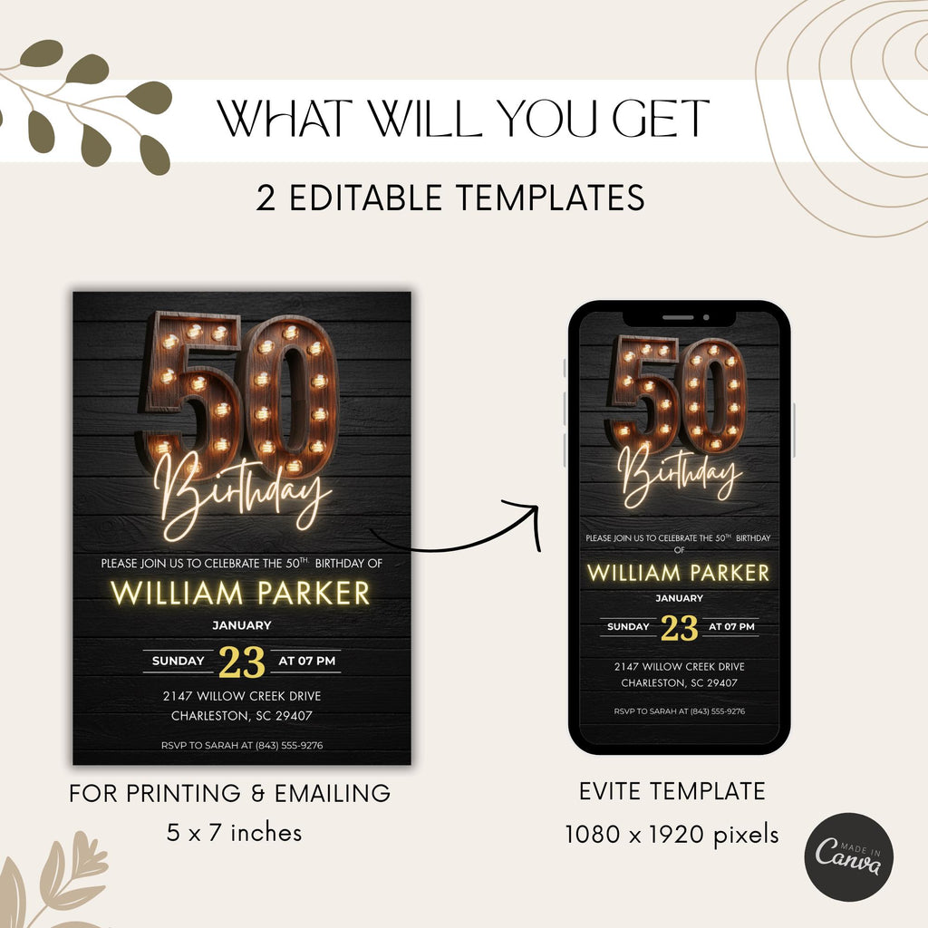 Rustic Wooden Marquee 50th Birthday Invitation