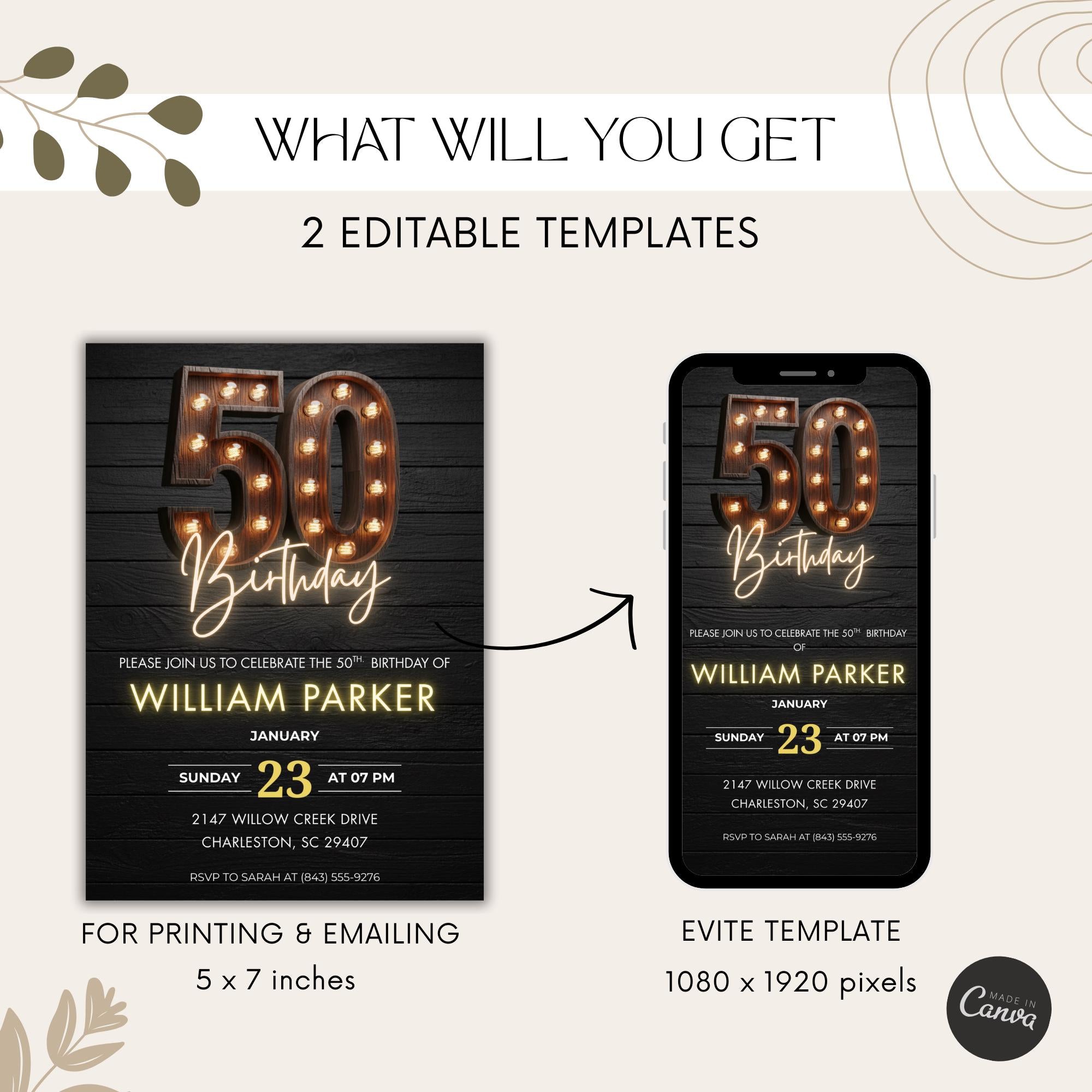 Rustic Wooden Marquee 50th Birthday Invitation