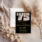 Black & Gold 75th Birthday Invitation with Photo Number