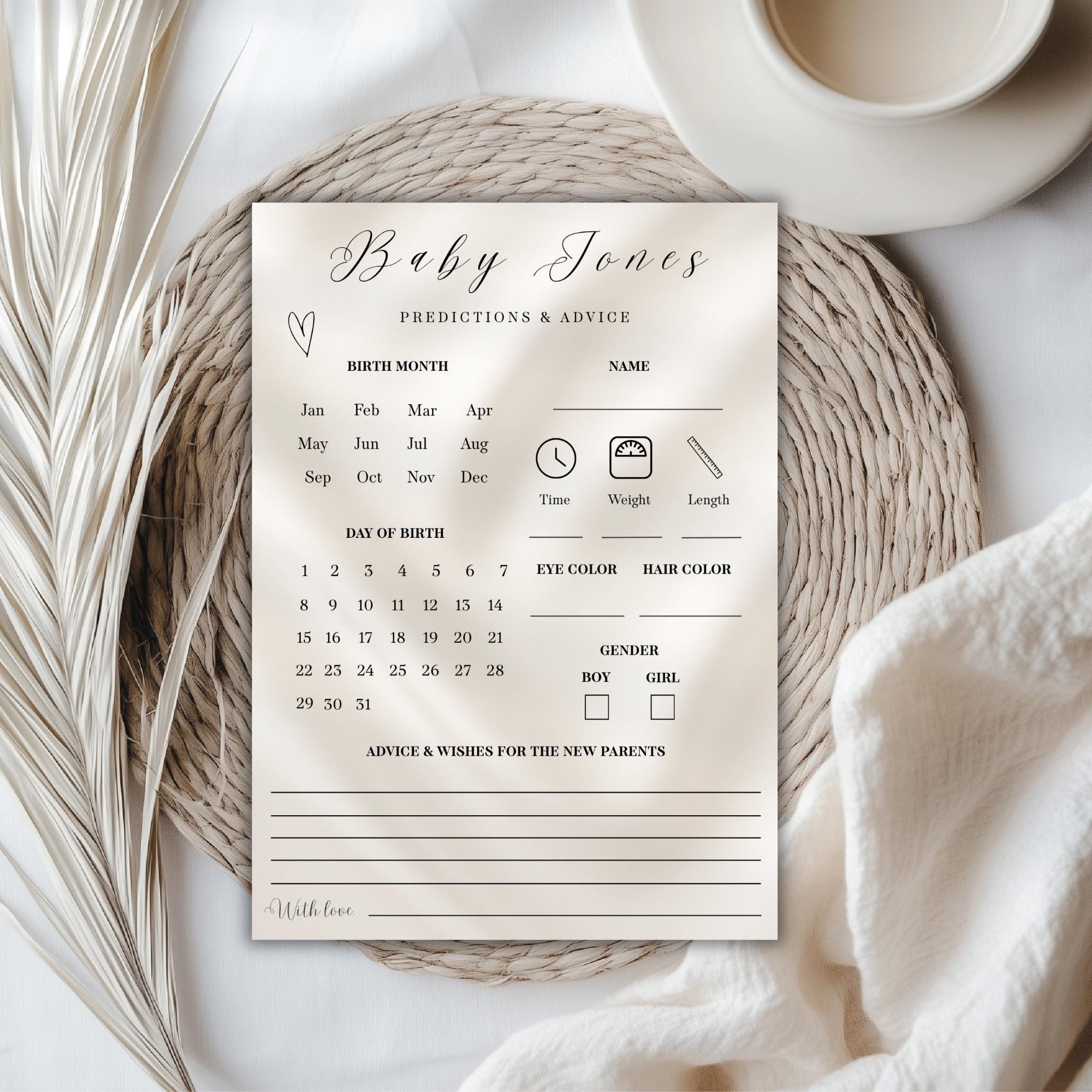 Gender Reveal Predictions and Advice Card