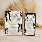 Elegant Black Bow 40th Birthday Invitation