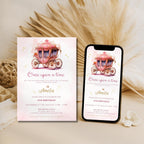 Watercolor Fairytale Princess Carriage Birthday Invitation