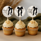 Black Bow Birthday Cupcake Toppers
