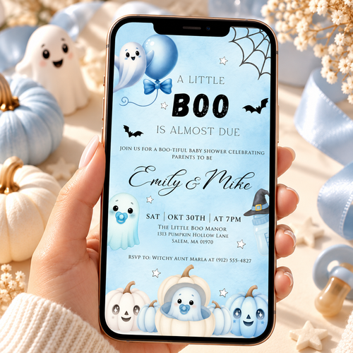 A Little Boo Baby Shower Invitation Blue