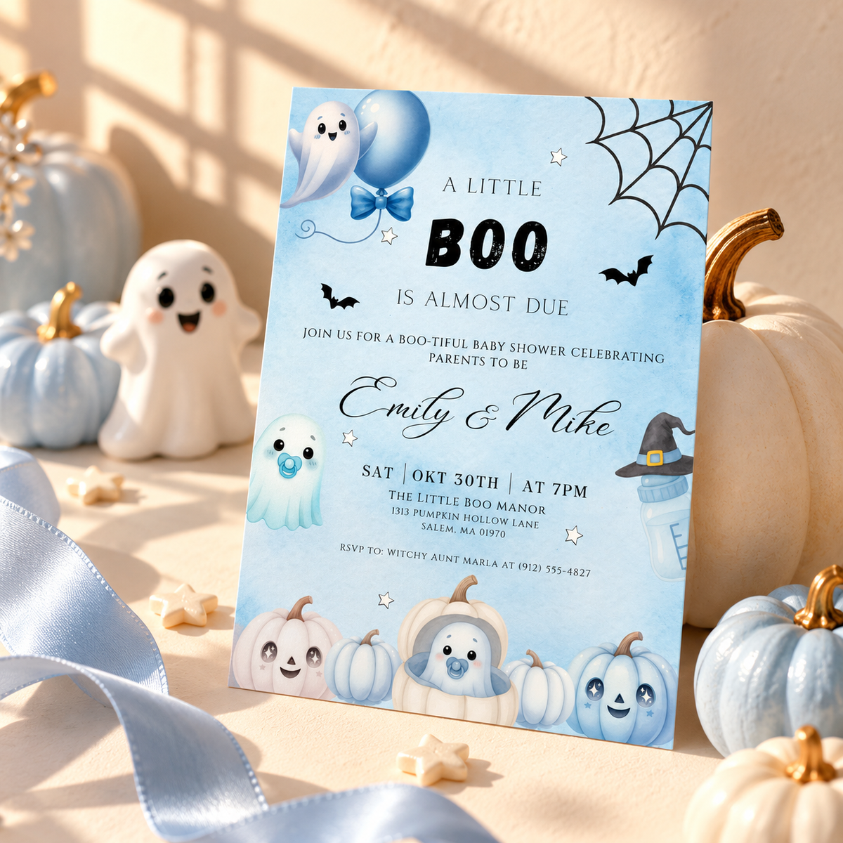 A Little Boo Baby Shower Invitation Blue
