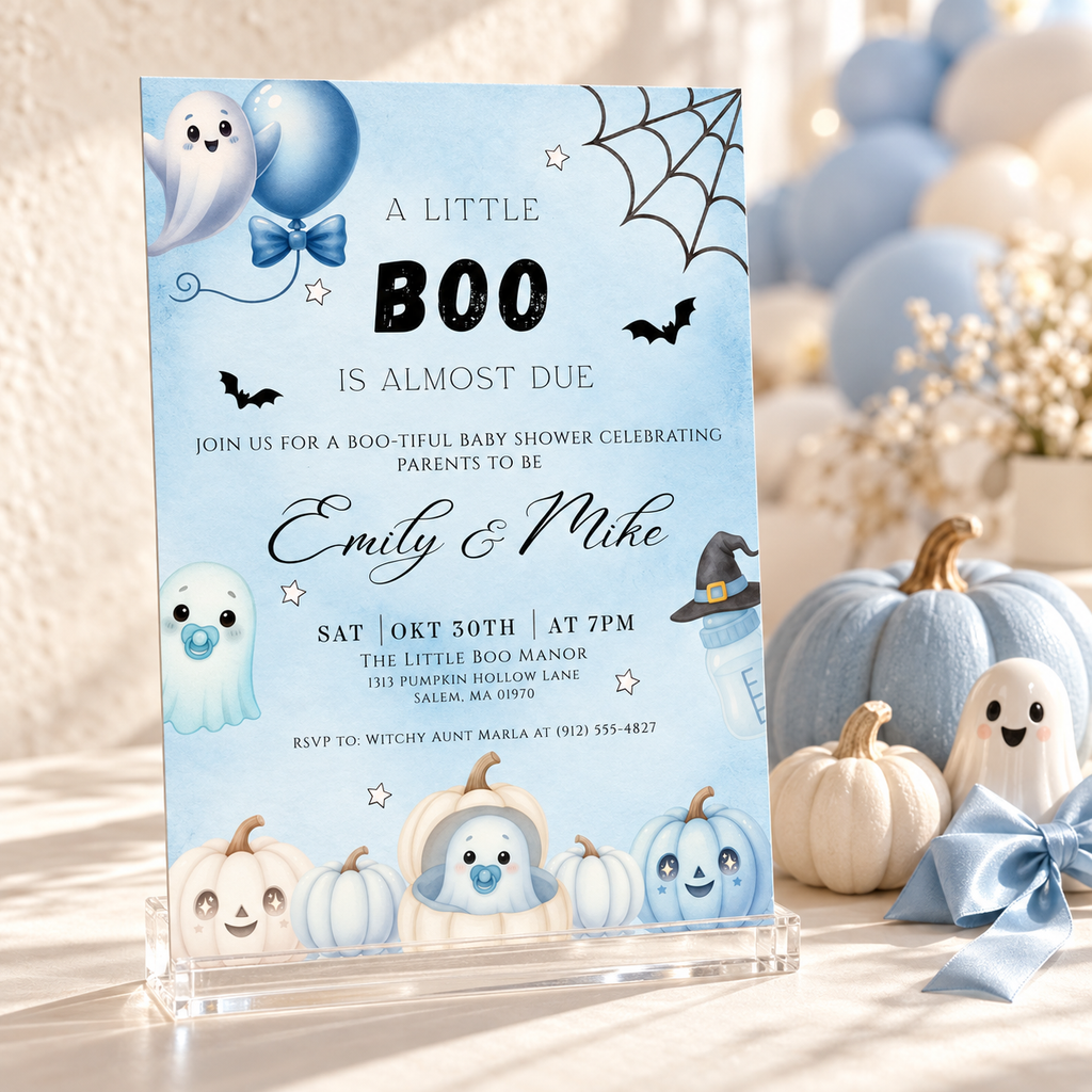 A Little Boo Baby Shower Invitation Blue