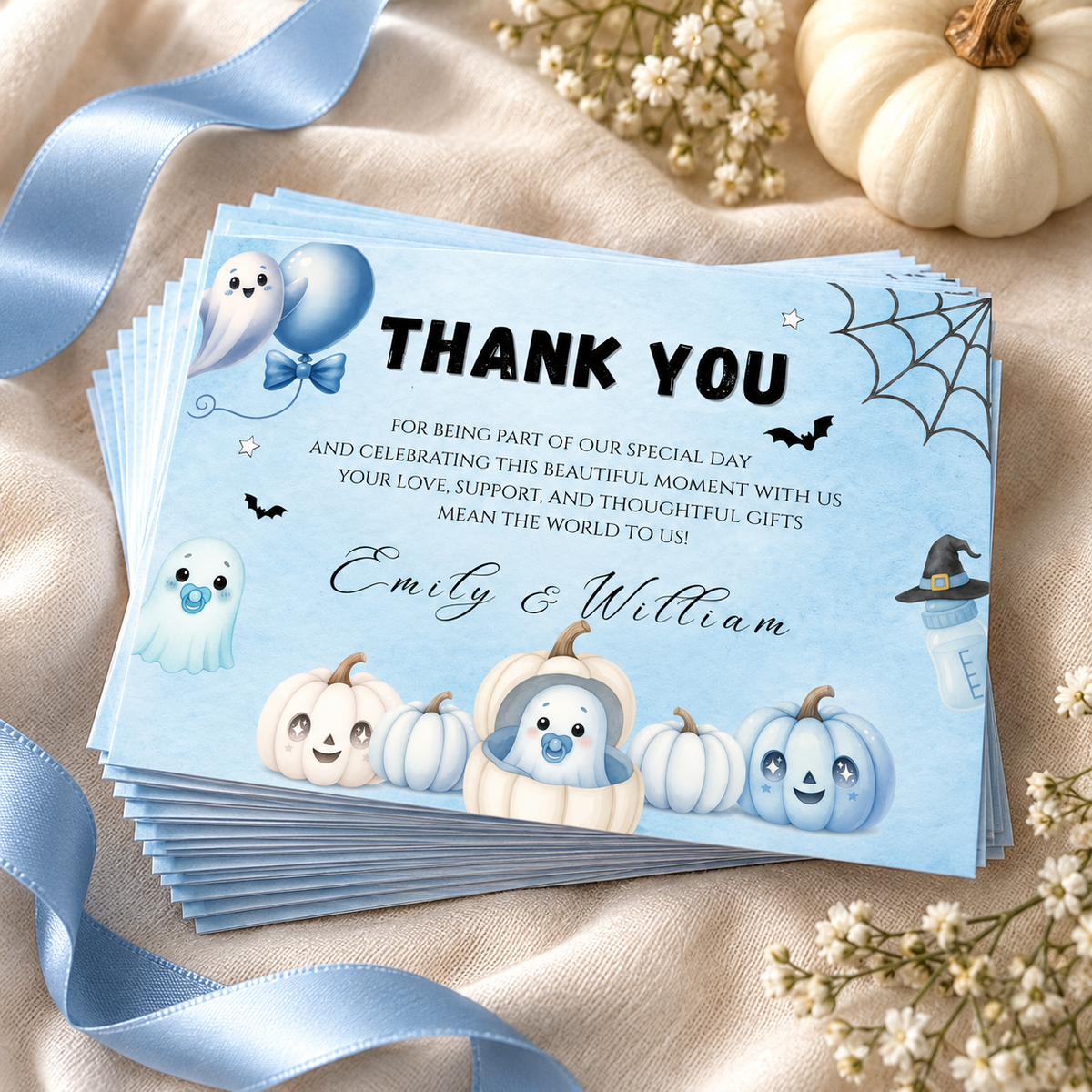 Little Boo Blue Baby Shower Thank You Card