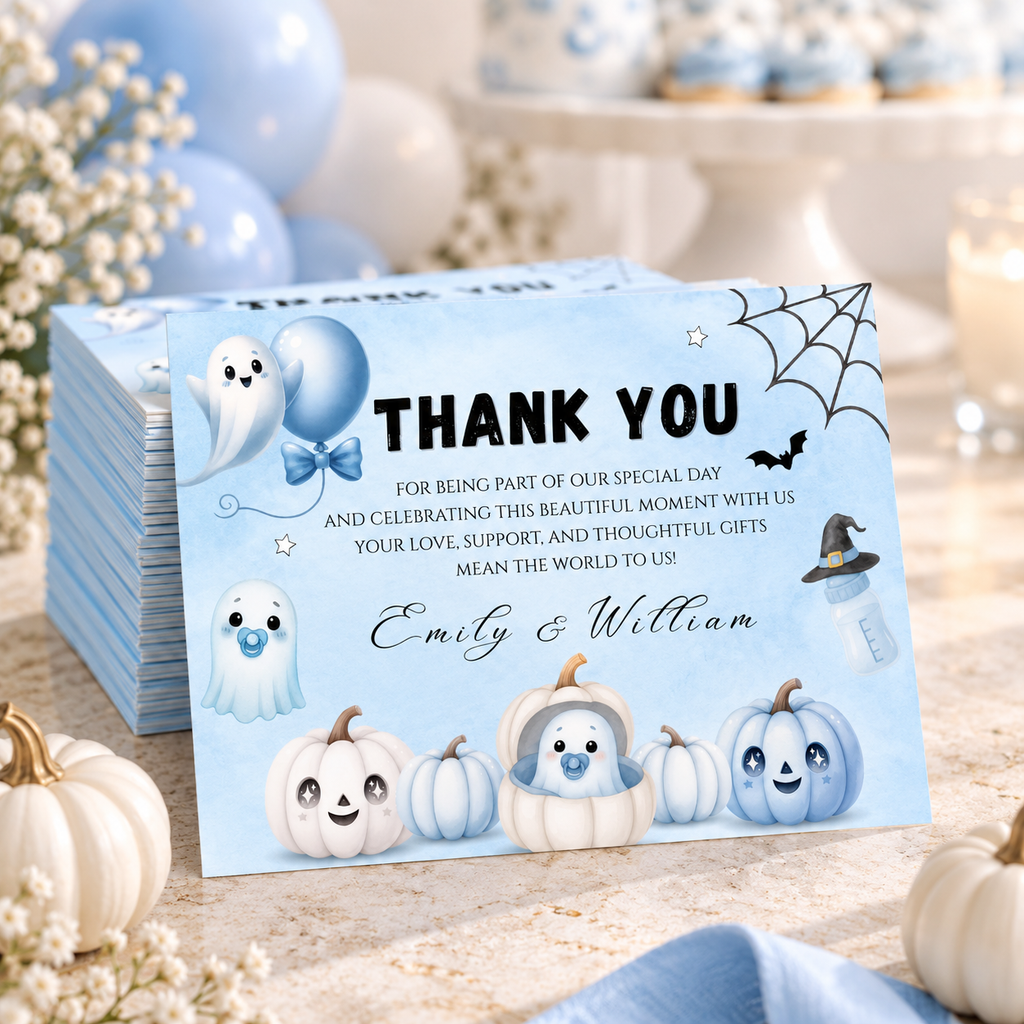 Little Boo Blue Baby Shower Thank You Card