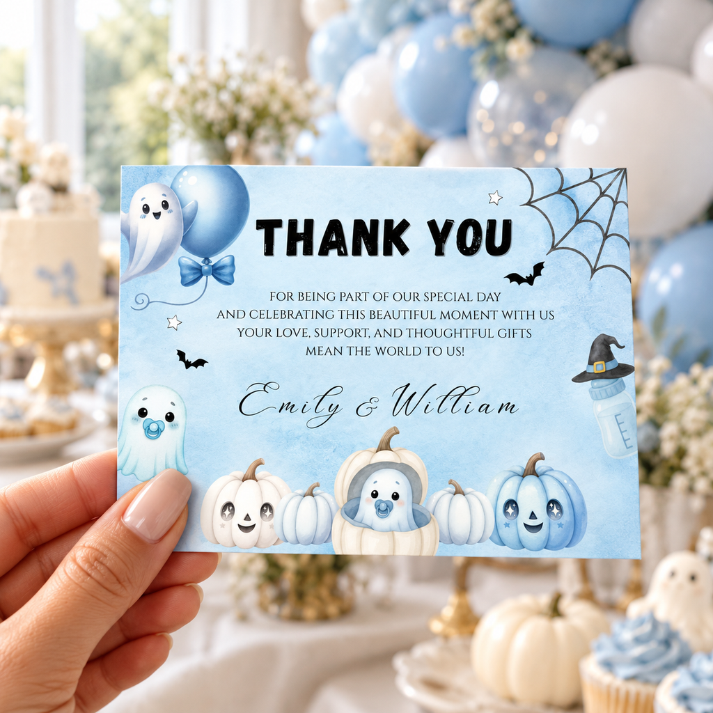 Little Boo Blue Baby Shower Thank You Card