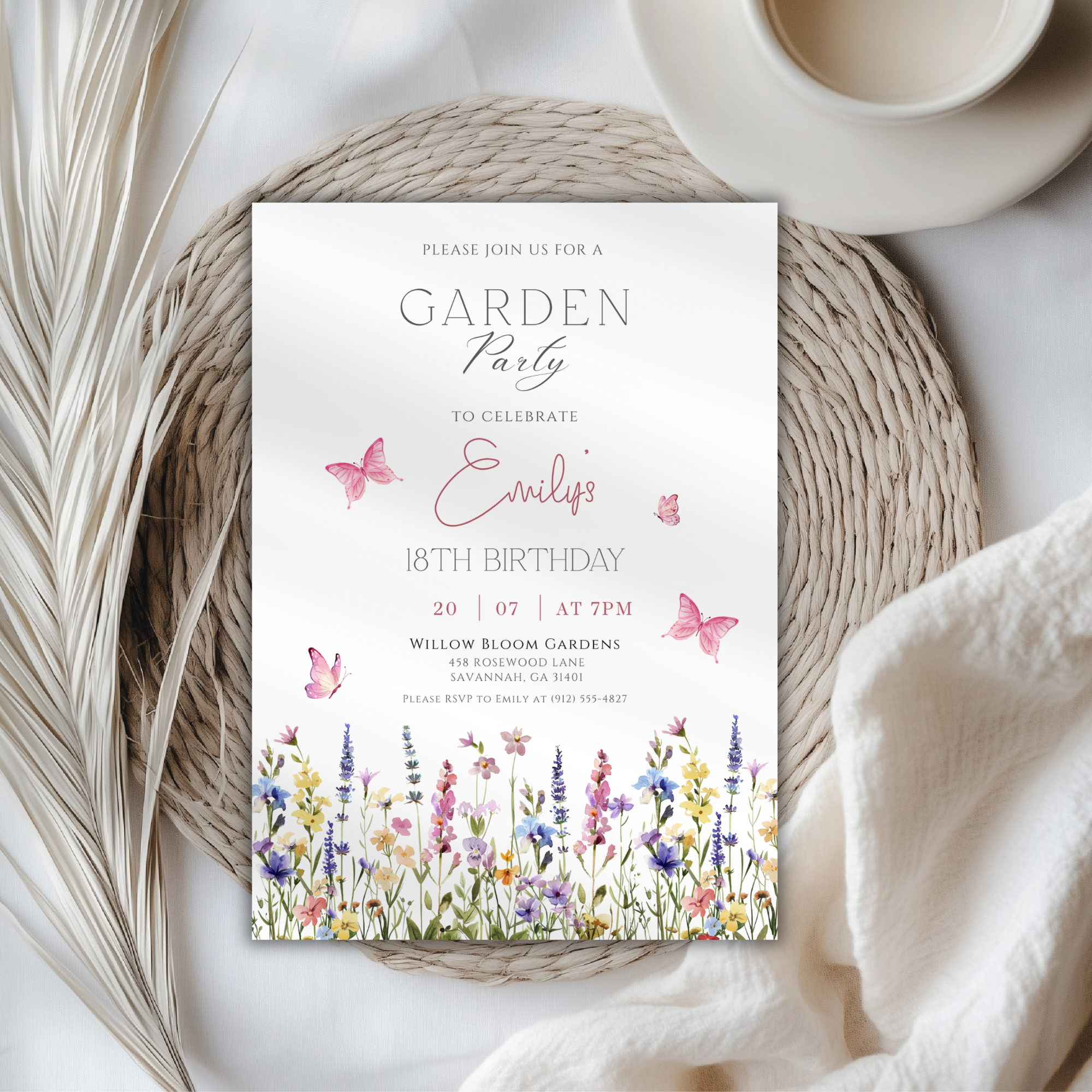 Wildflower Garden Butterfly 18th Birthday Invitation