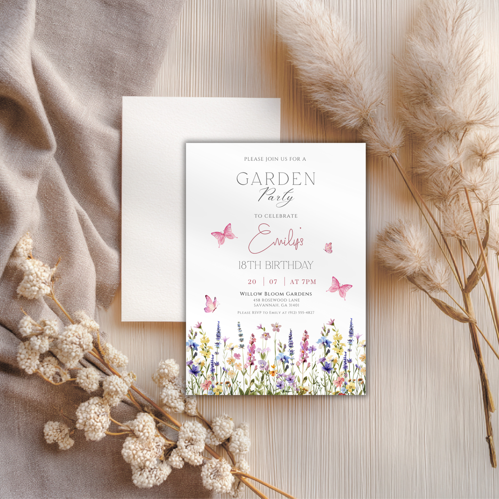 Wildflower Garden Butterfly 18th Birthday Invitation