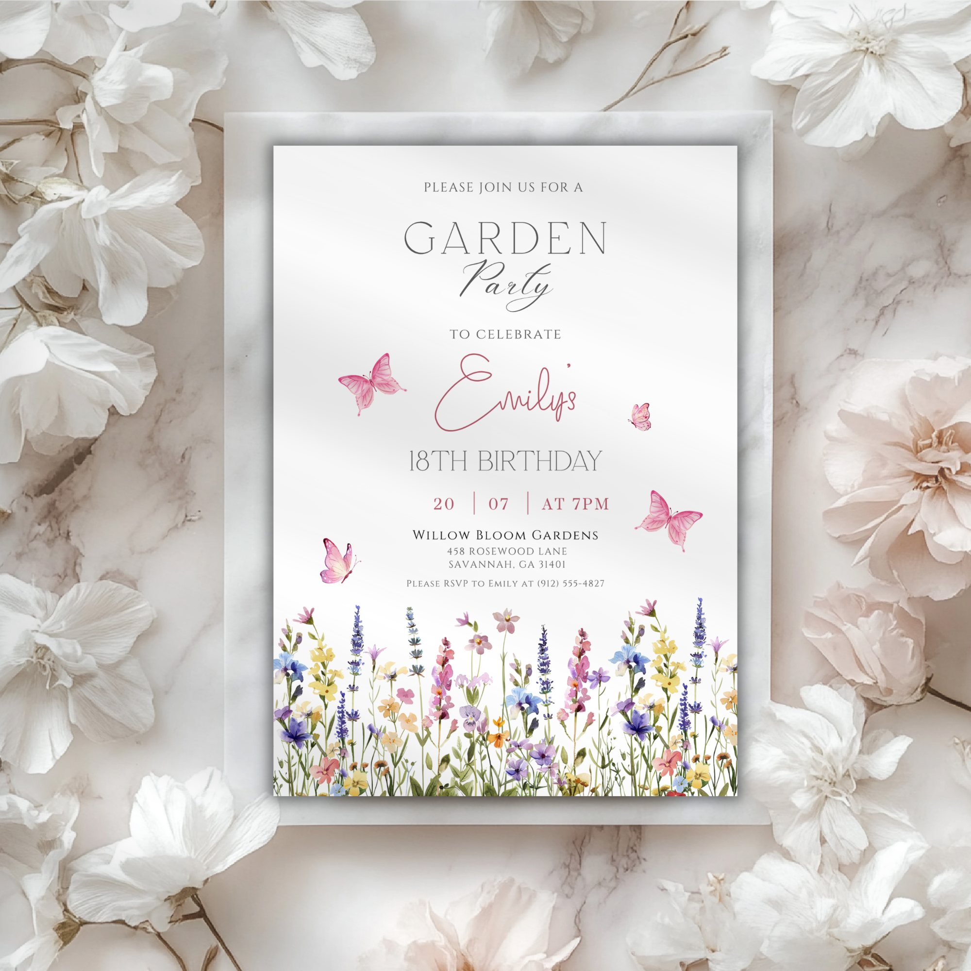 Wildflower Garden Butterfly 18th Birthday Invitation