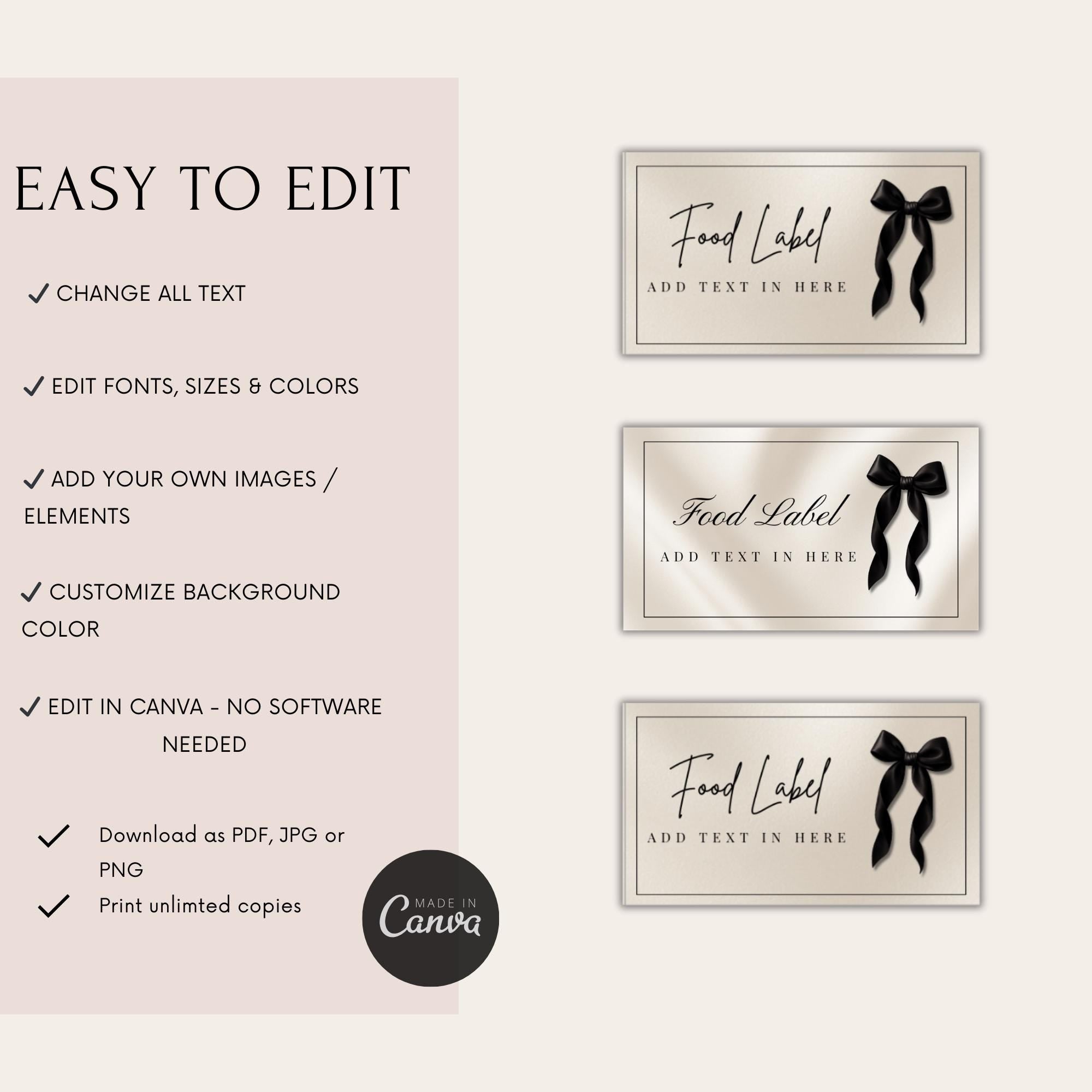 Black Bow Food Labels