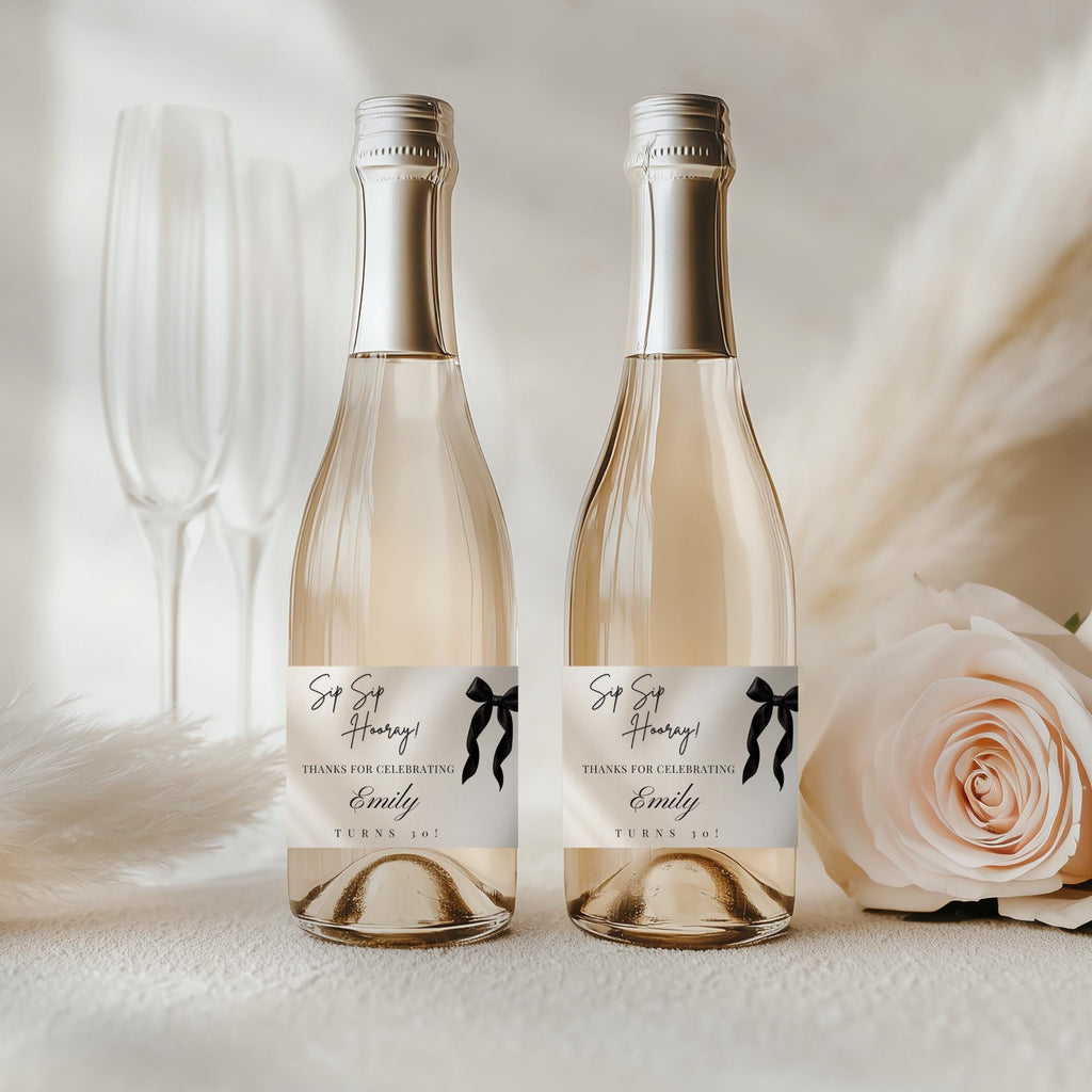 Black Bow Birthday Wine Bottle Label