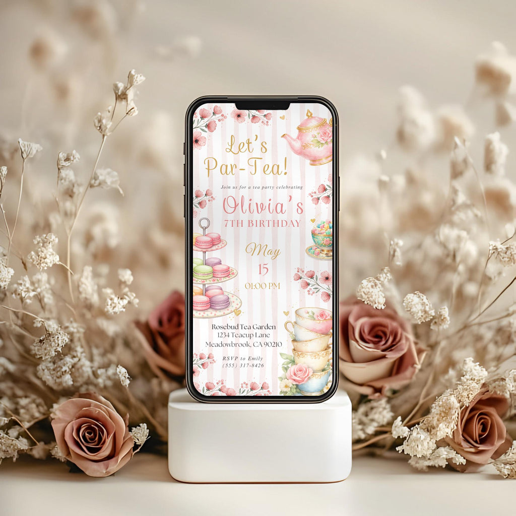 Elegant Floral Tea Party Kids Birthday Invitation