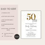 Minimal Gold Confetti 50th Birthday Invitation