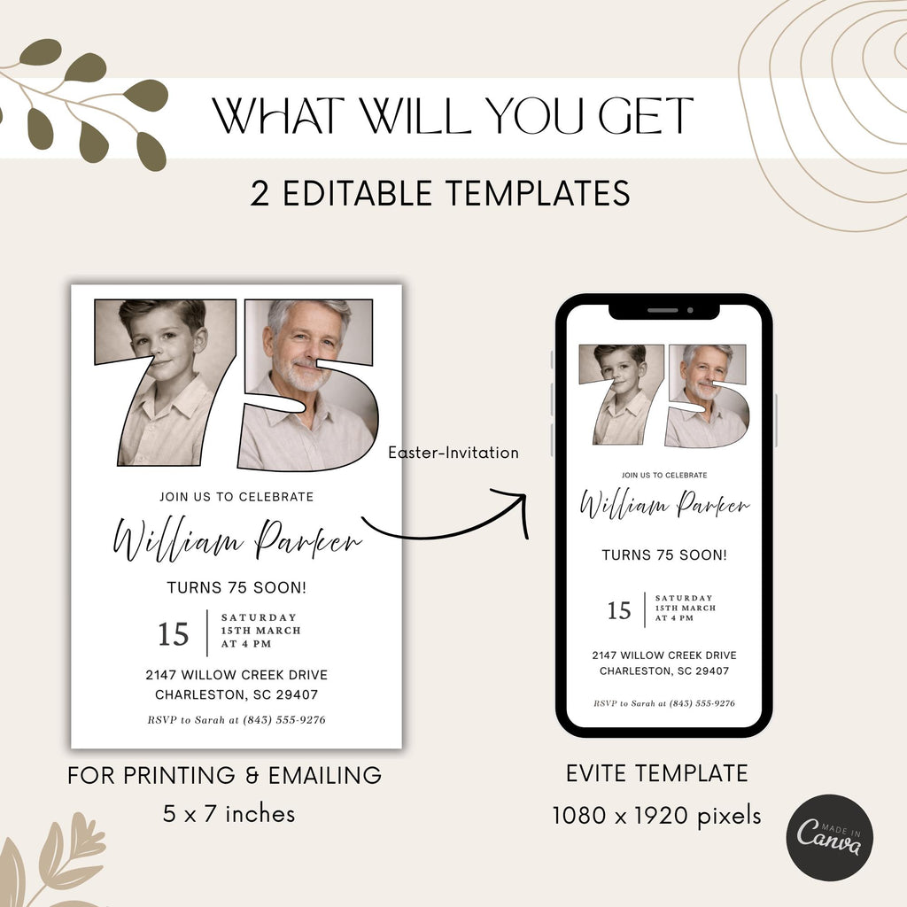 Photo Timeline 75th Birthday Invitation