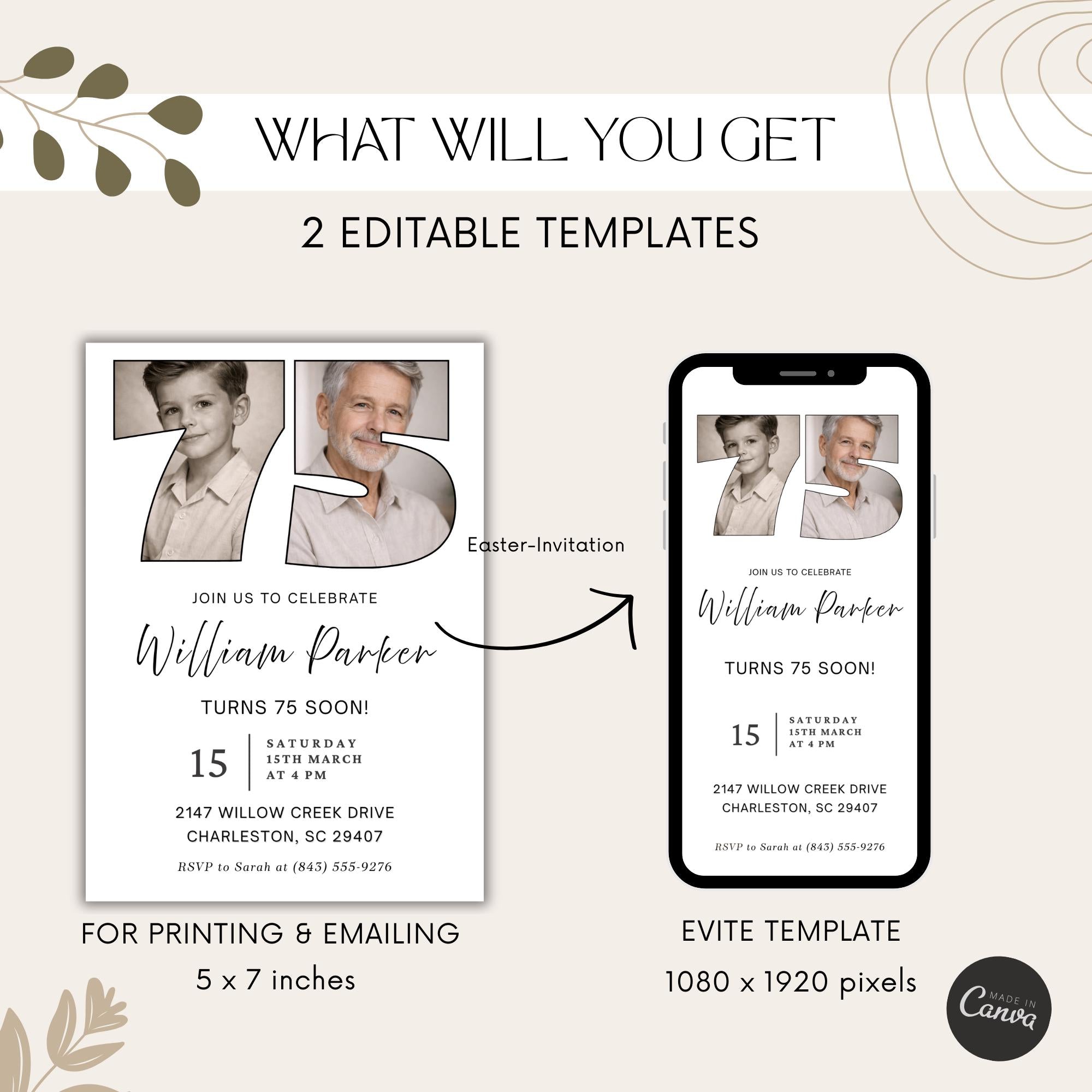 Photo Timeline 75th Birthday Invitation