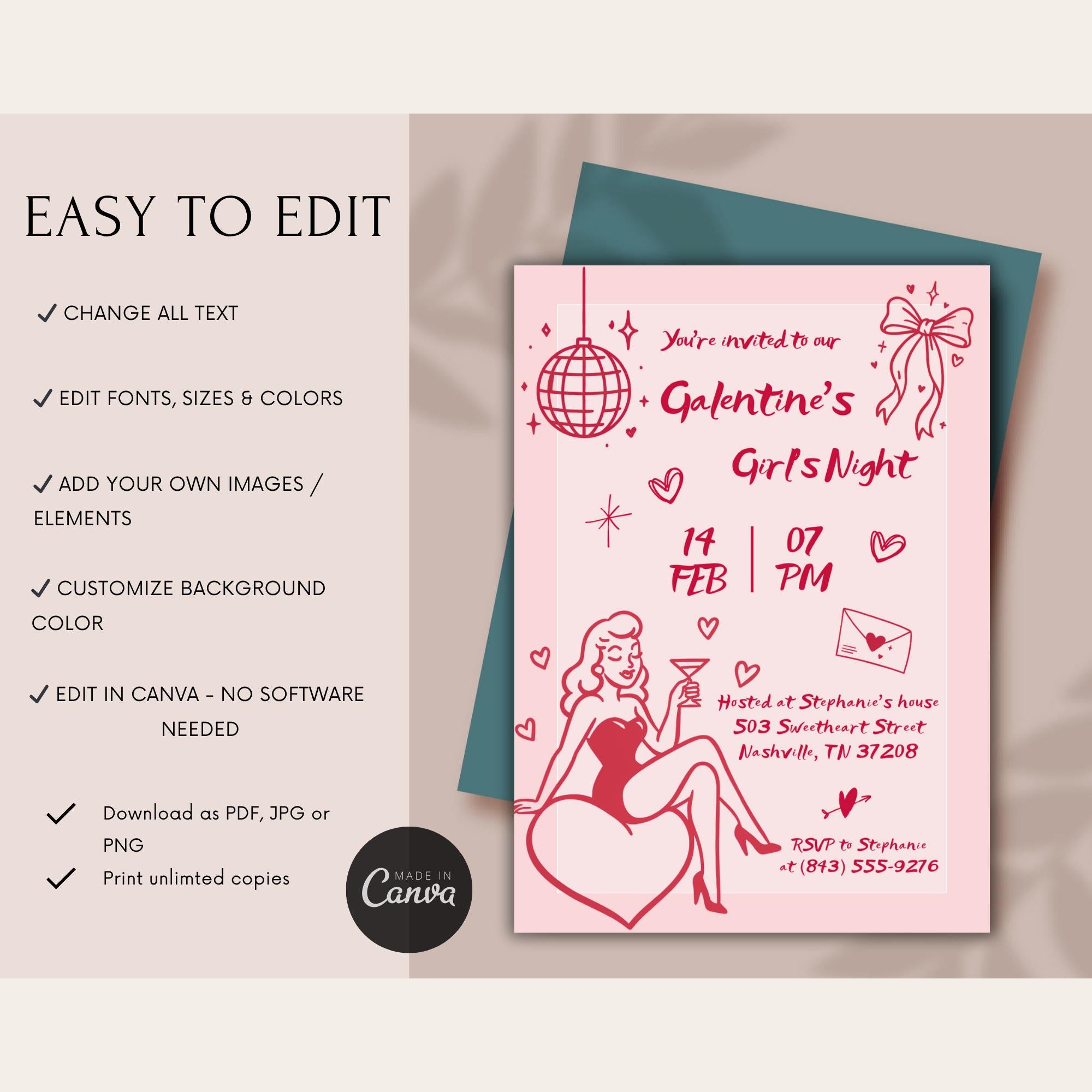 Pin Up Galentines Girls Night Invitation