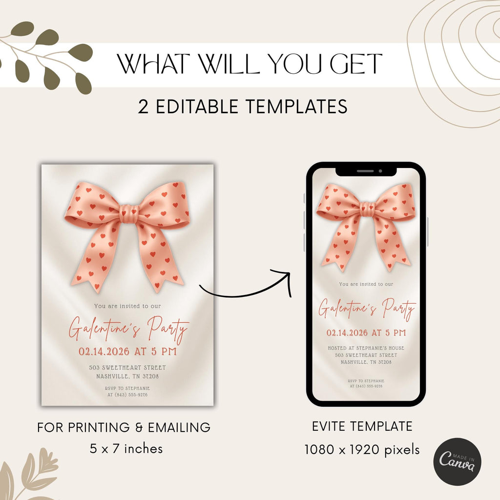Pink Bow Galentines Party Invitation