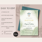 Elegant Green Watercolor Baptism Invitation
