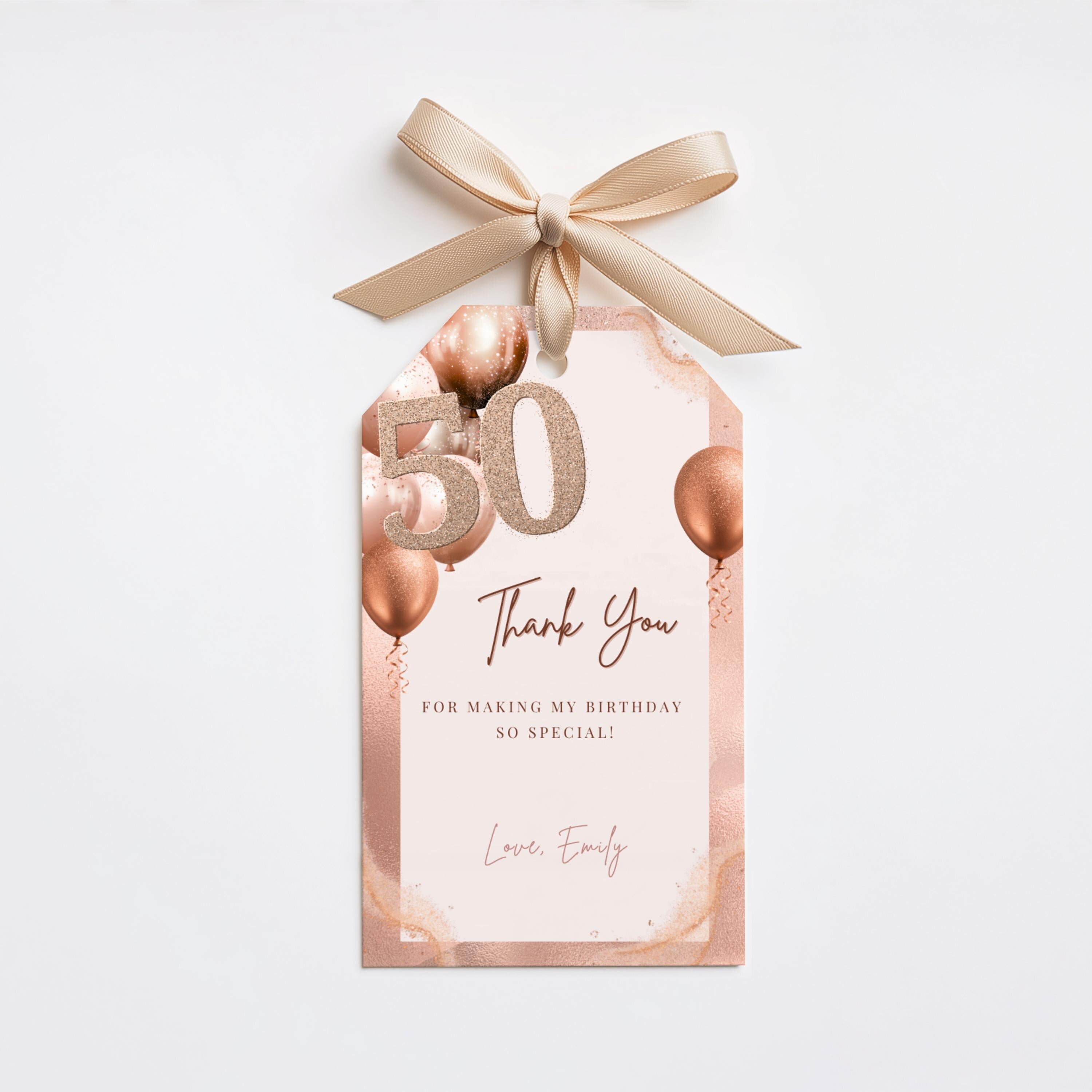 50th Birthday Favor Tags Rose Gold