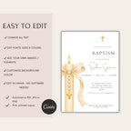 Gold Candle Orthodox Cross Baptism Invitation