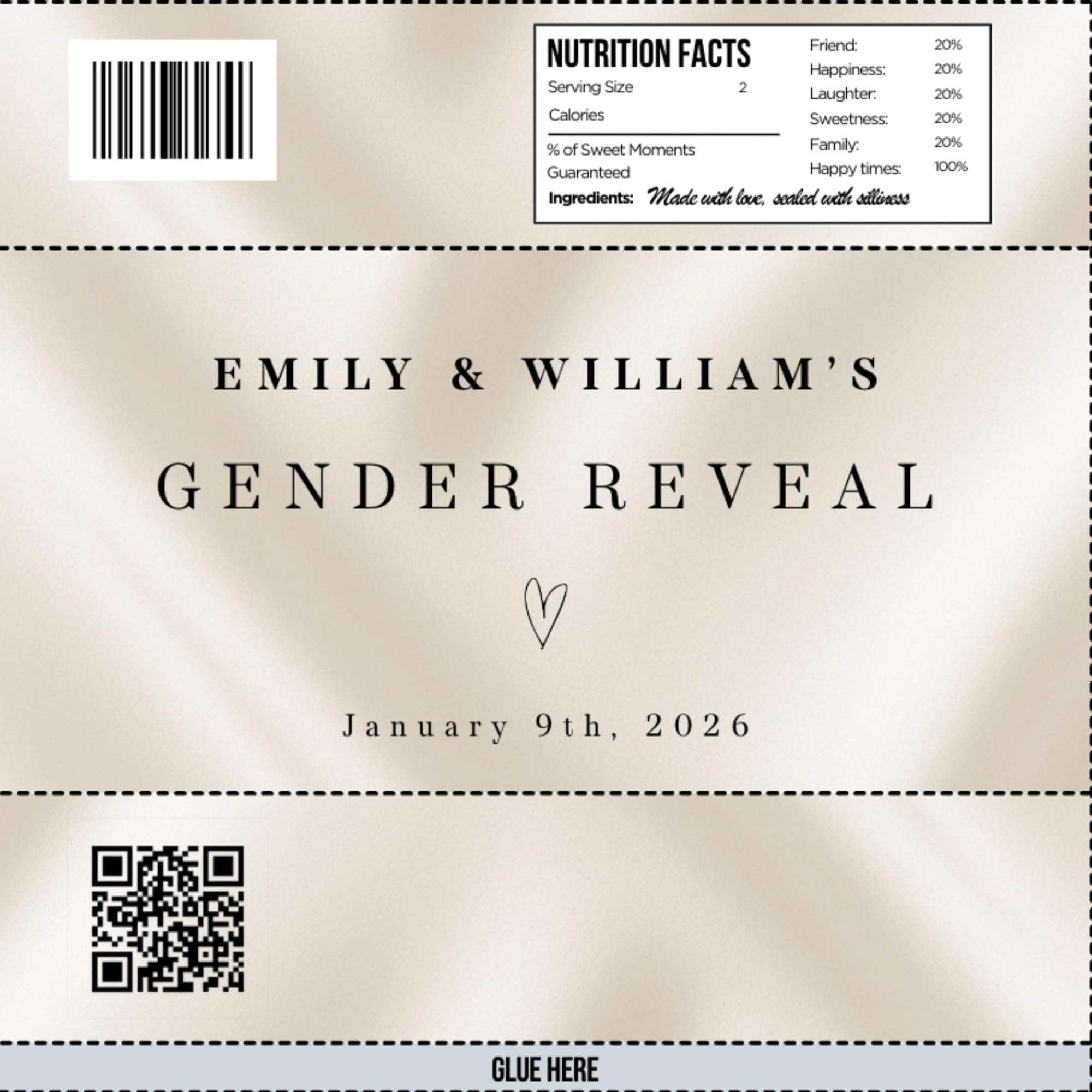 Elegant Gender Reveal Chocolate Bar Wrapper