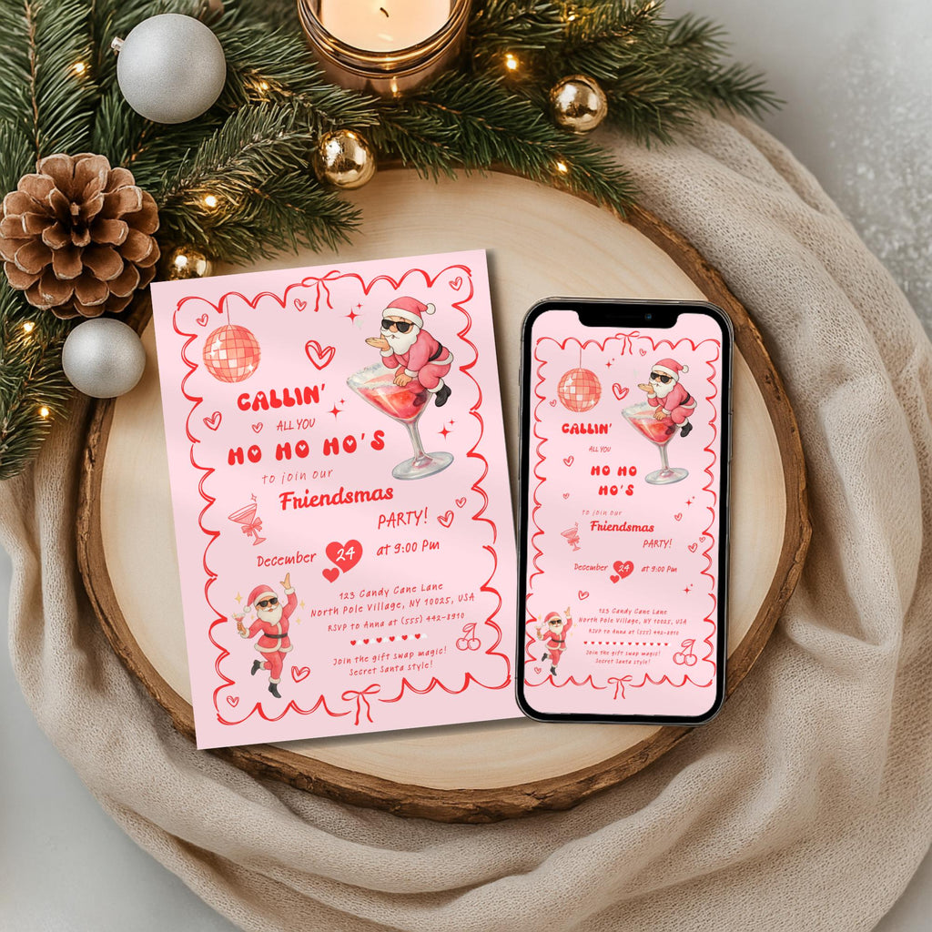 Santa Cocktail Friendsmas Party Invitation