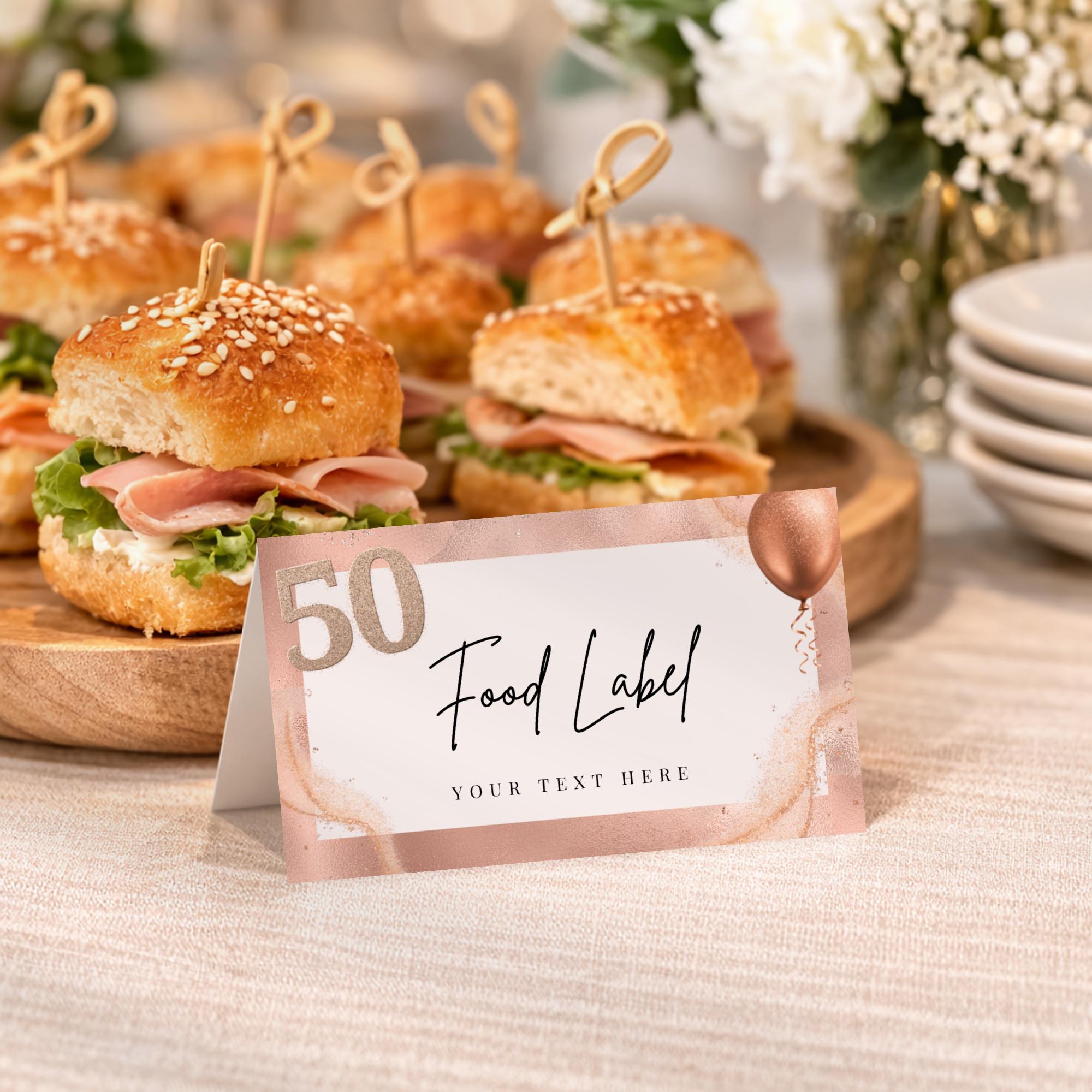 50th Birthday Food Labels Rose Gold