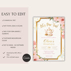 Elegant Gold Floral Tea Party Kids Birthday Invitation