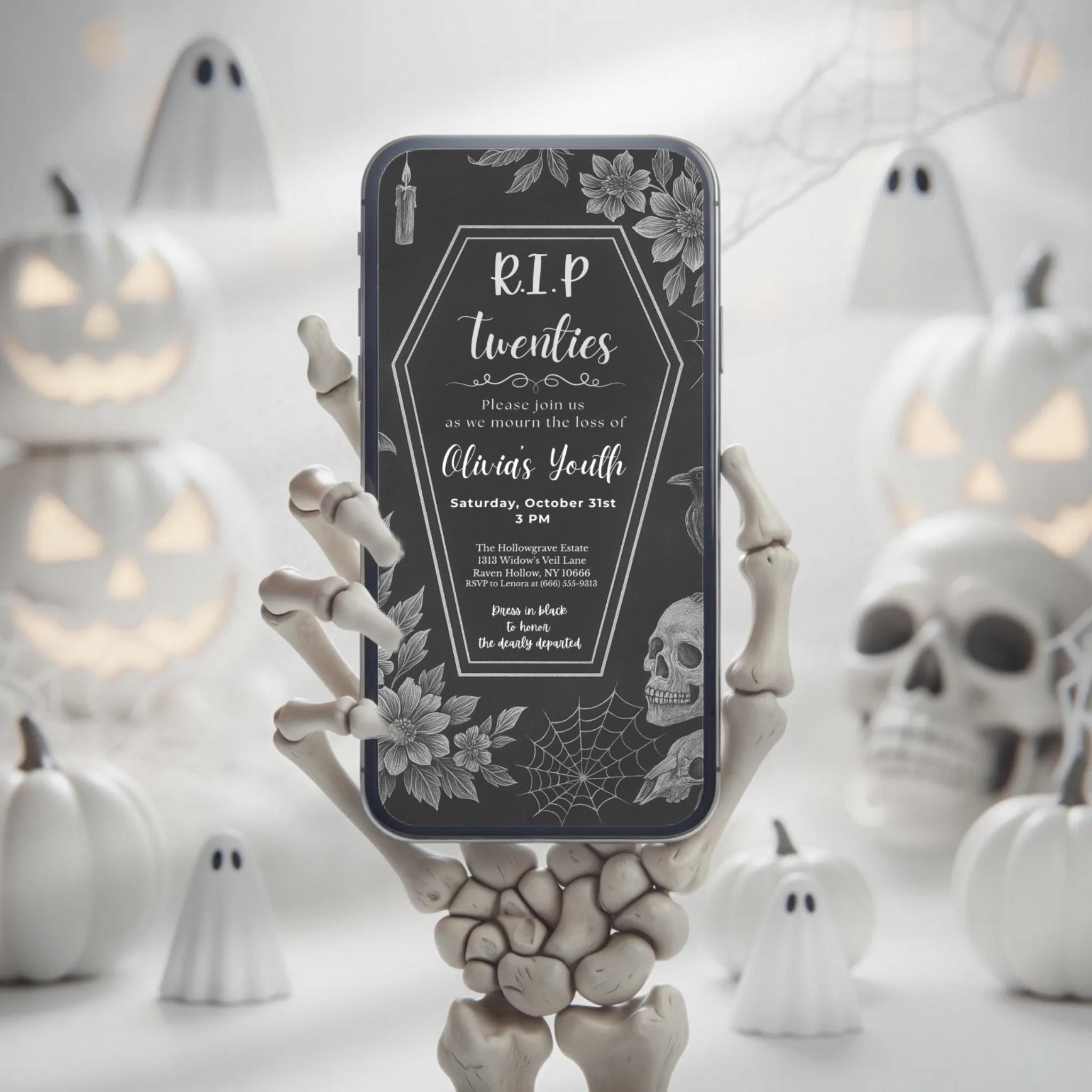 Gothic Halloween Coffin 30th Birthday Invitation