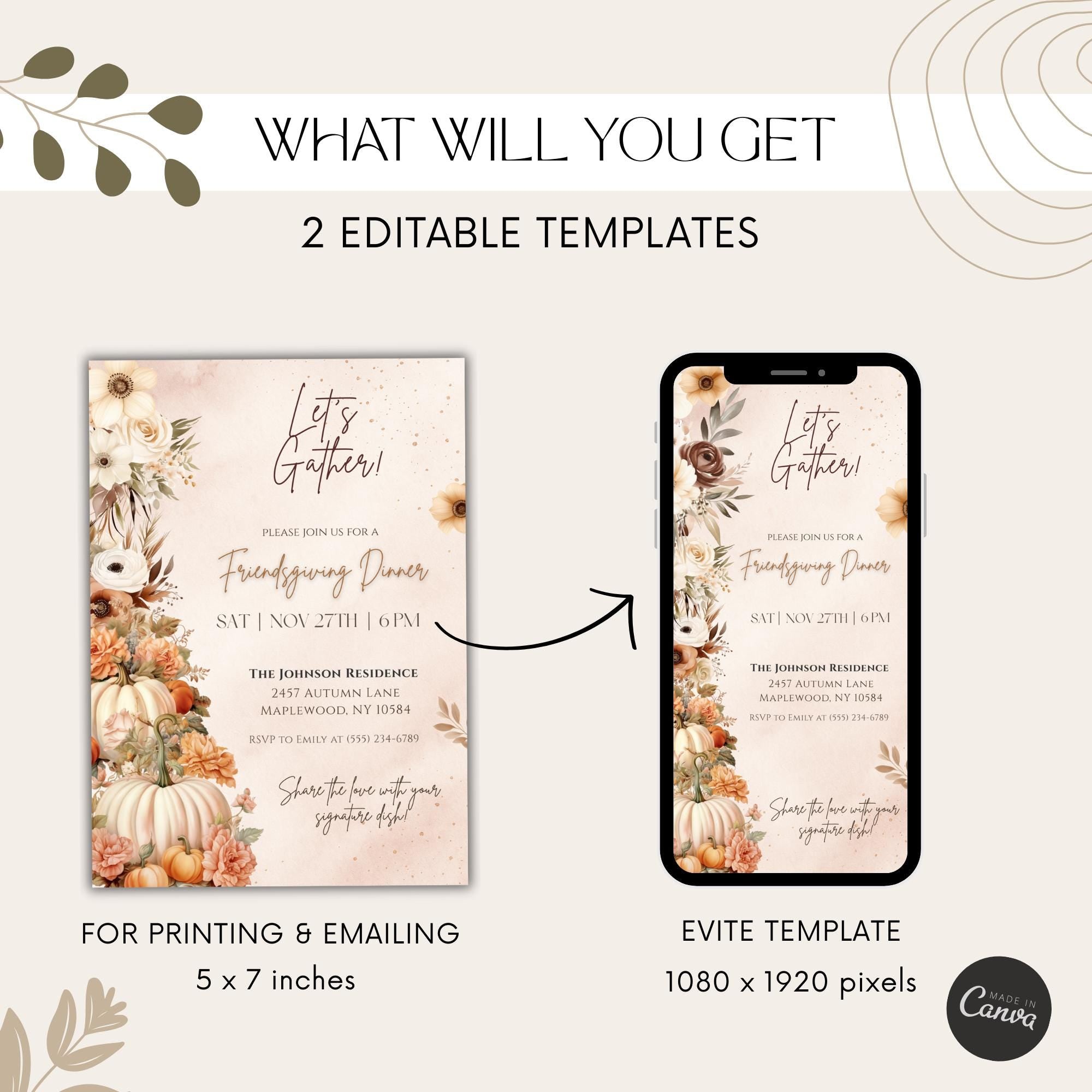 Elegant Boho Friendsgiving Dinner Invitation