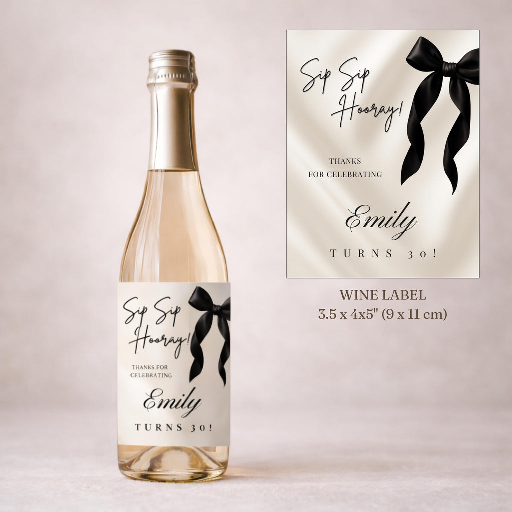 Black Bow Birthday Wine Bottle Label