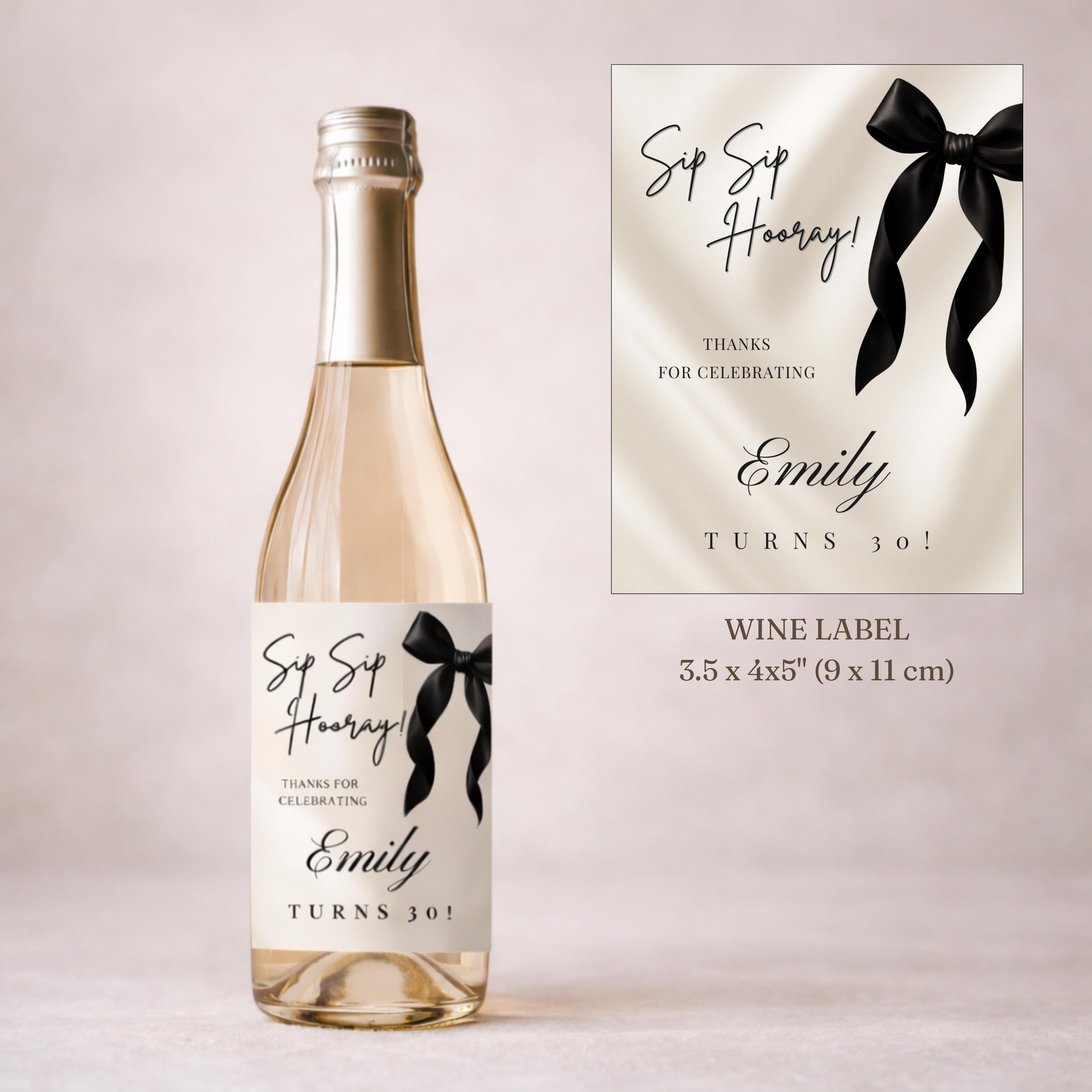 Black Bow Birthday Wine Bottle Label