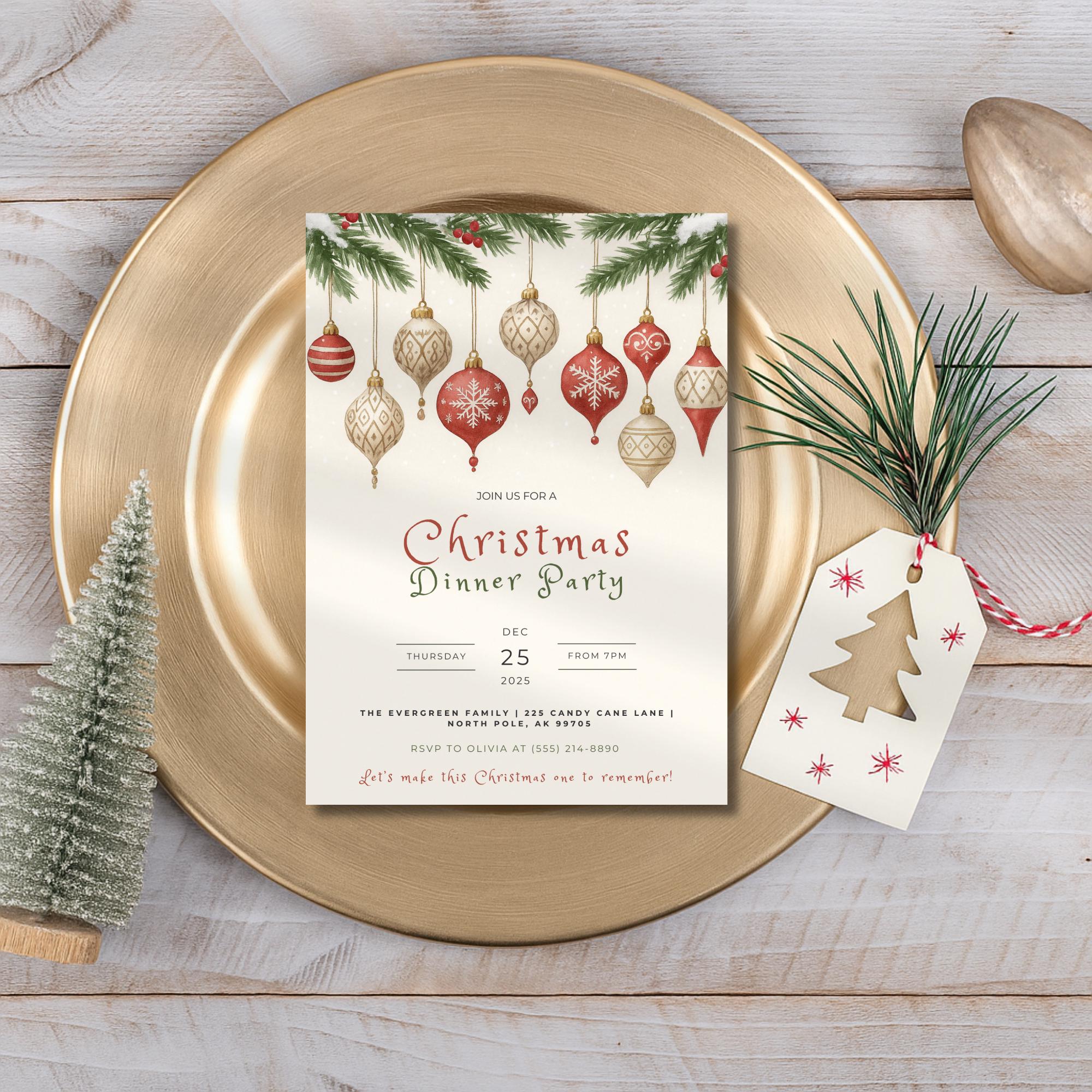 Ornament Christmas Dinner Party Invitation