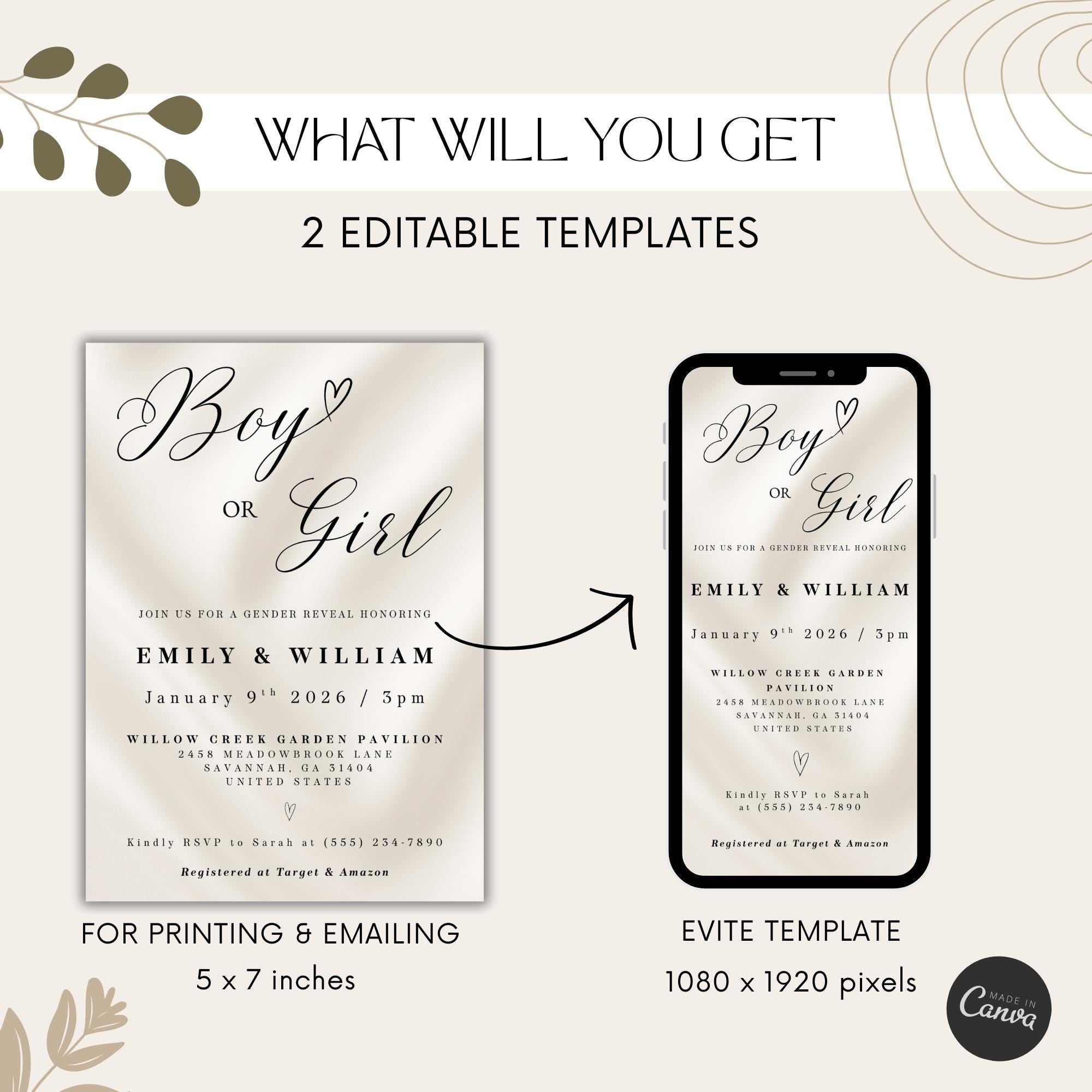 Elegant Boy or Girl Gender Reveal Invitation