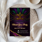 Mardi Gras Mask Birthday Party Invitation