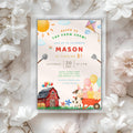 Watercolor Farm Animals Kids Birthday Invitation