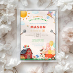 Watercolor Farm Animals Kids Birthday Invitation