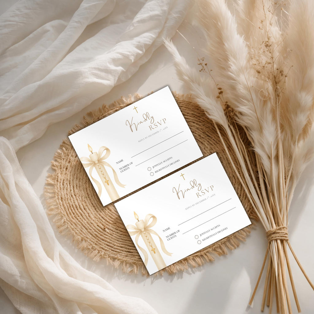 Gold Candle Baptism RSVP Card