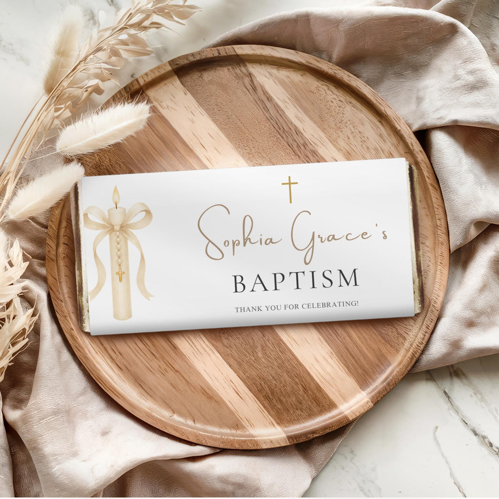 Gold Candle Baptism Chocolate Bar Wrapper