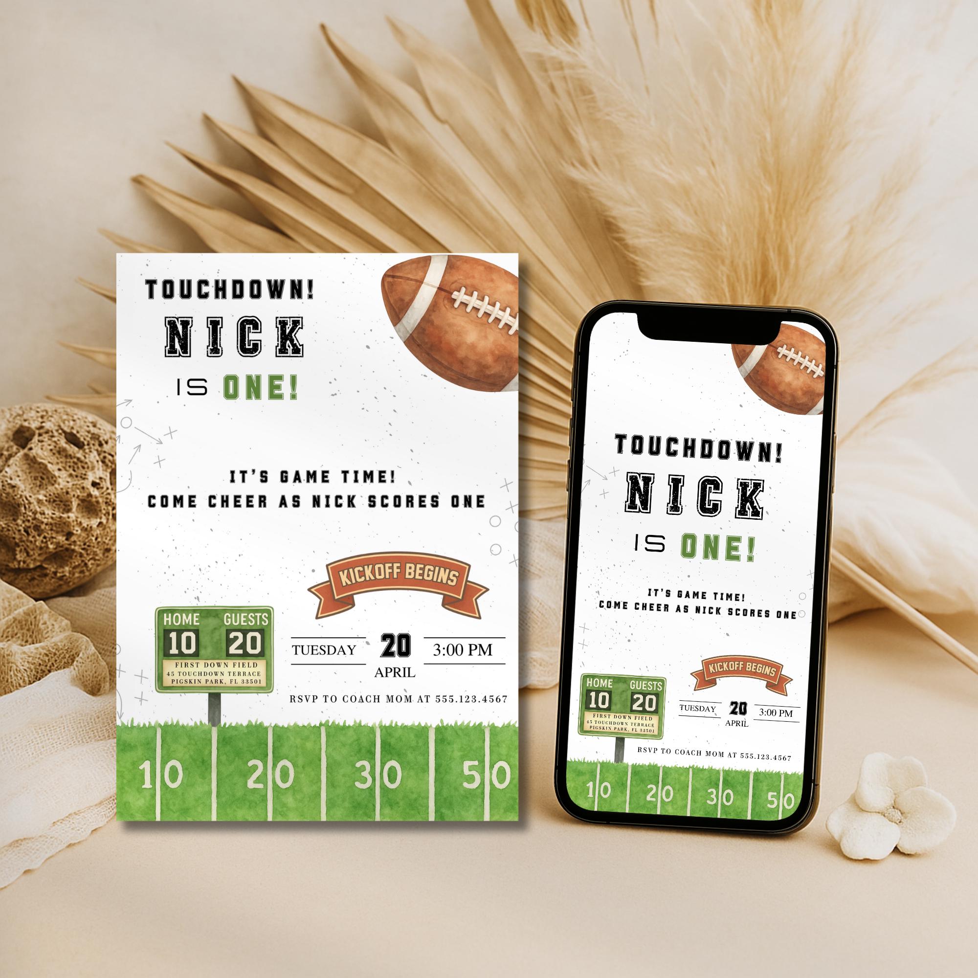 Touchdown Football 1st Birthday Invitation
