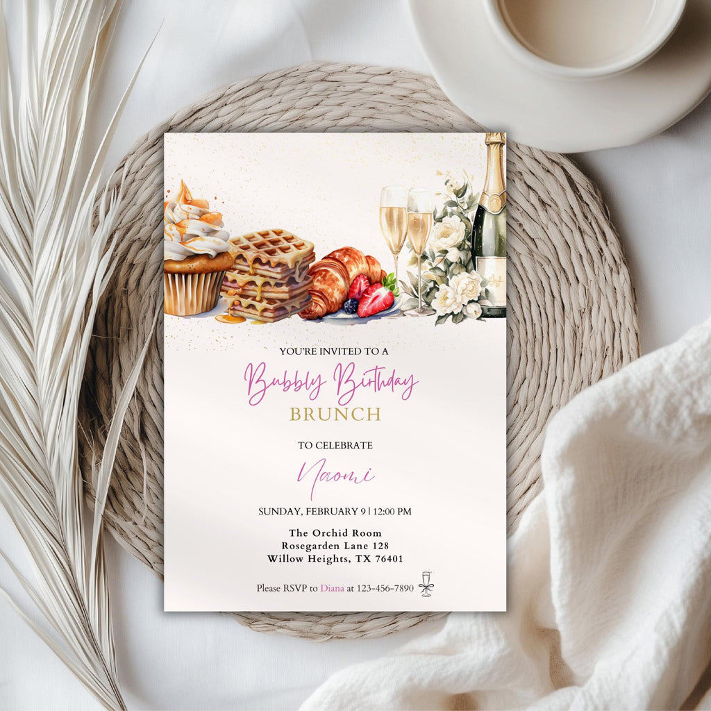 Elegant Champagne Brunch Birthday Invitation